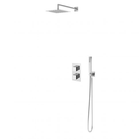 Bruma Escudo Dušikomplekt roostevabast terasest laedušiga 250x250 mm, käsiduši komplektiga ja termostaatsegistiga Celsius, Gunmetal