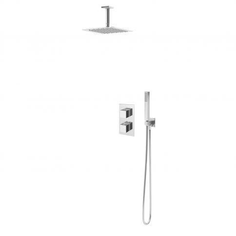 Bruma Escudo Dušikomplekt roostevabast terasest laedušiga 250x250 mm, laedušivardaga 100 mm, käsiduši komplektiga ja termostaatsegistiga Celsius, Gunmetal