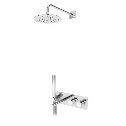 Bruma Lusa Conjunto termostático con rociador Ø250 mm, conjunto de teleducha Elo y caño de bañera - VenusQ, Gunmetal